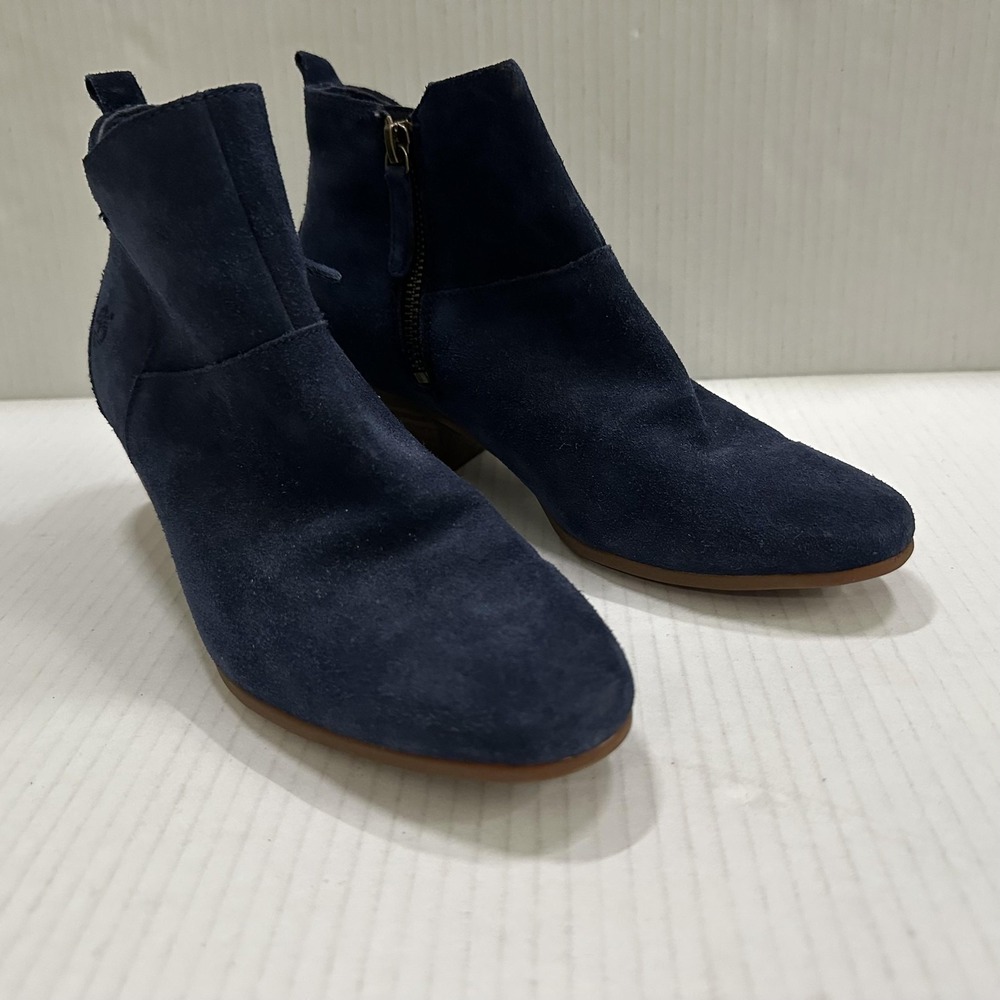 Timberland Bootie Boots Womens 7.5 Blue Suede Leather Ankle Zip Block Heel A19QV